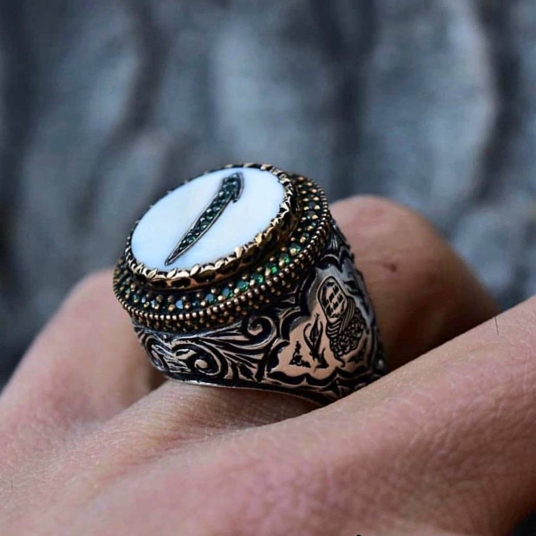 Handmade Ottoman Design Sterling Silver Ring with Mother-of-Pearl
