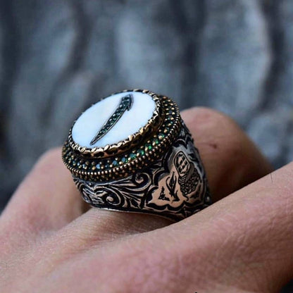 Handmade Ottoman Design Sterling Silver Ring with Mother-of-Pearl