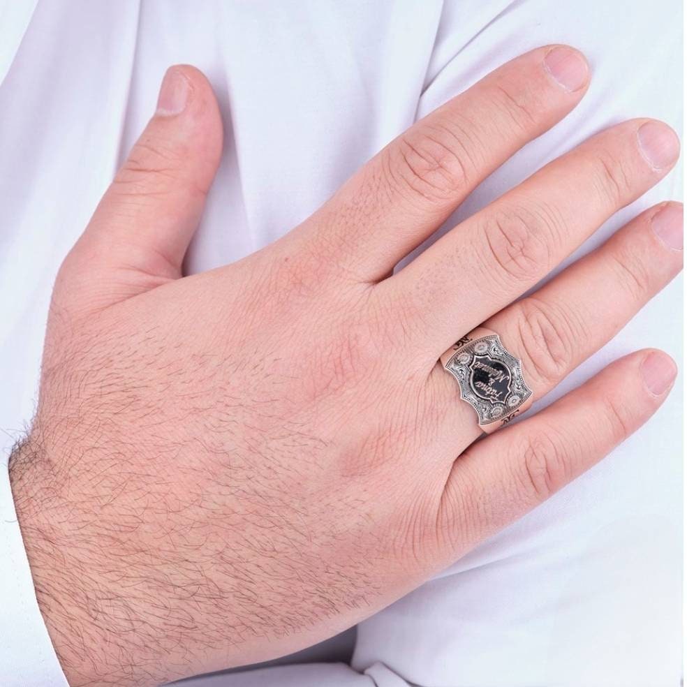 Engraved Couple Names Men's Ring, Turkish Design – view 2