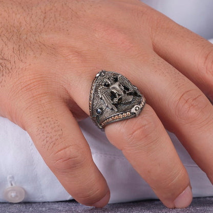 Double-Headed Eagle Ring – Citrine Stone 925 Silver | Men's Ring