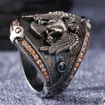 Double-Headed Eagle Ring – Citrine Stone 925 Silver | Men's Ring
