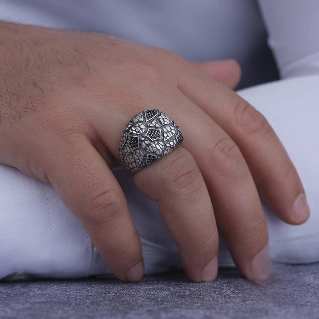 Handgefertigter, verstellbarer Silberring mit Mikro-Zirkonia – Herrenschmuck mit Edelsteinen