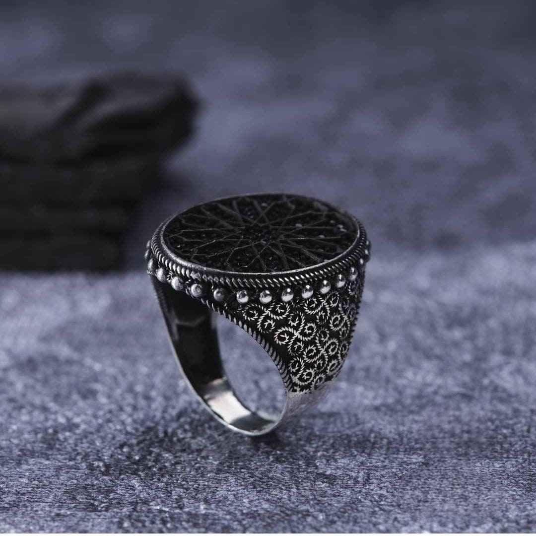 Black micro zircon oval men's ring – view 3