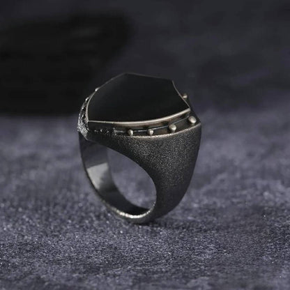 Shield men's ring with micro onyx stones – view 3