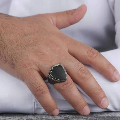 Shield men's ring with micro onyx stones – view 2