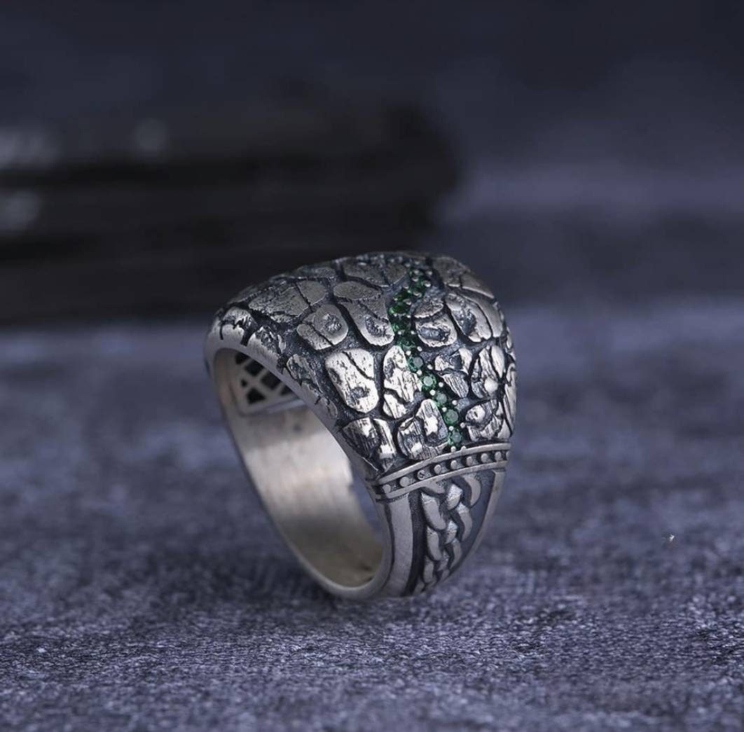 Green micro zircon men's ring – view 3
