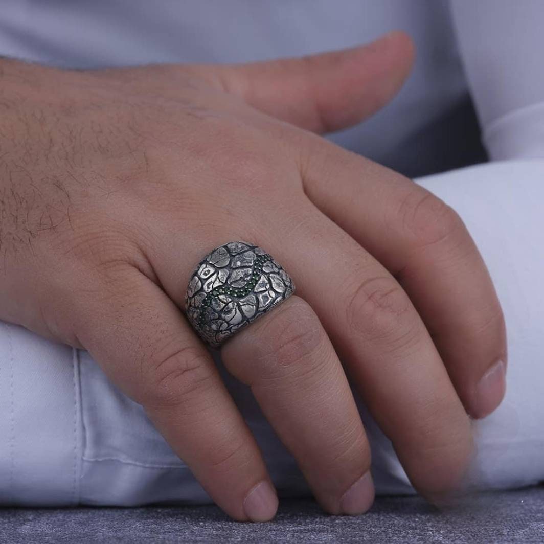 Green micro zircon men's ring – view 2