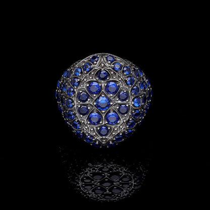 Ovaler Ring mit dunkelblauem Stein: 925er Sterlingsilber, verstellbare Ringschiene