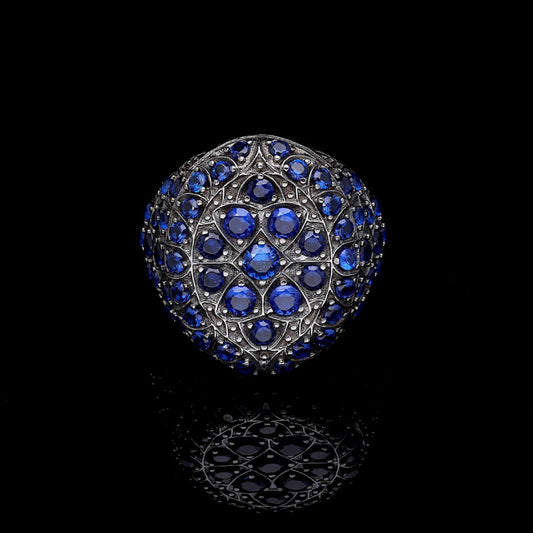 Ovaler Ring mit dunkelblauem Stein: 925er Sterlingsilber, verstellbare Ringschiene