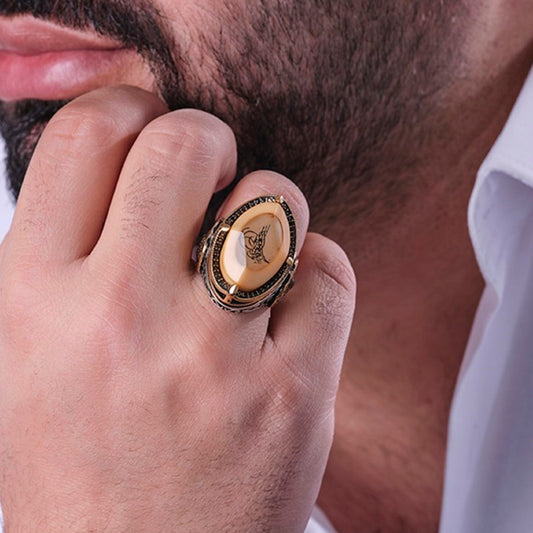 Ottoman seal amber men's ring – view 2