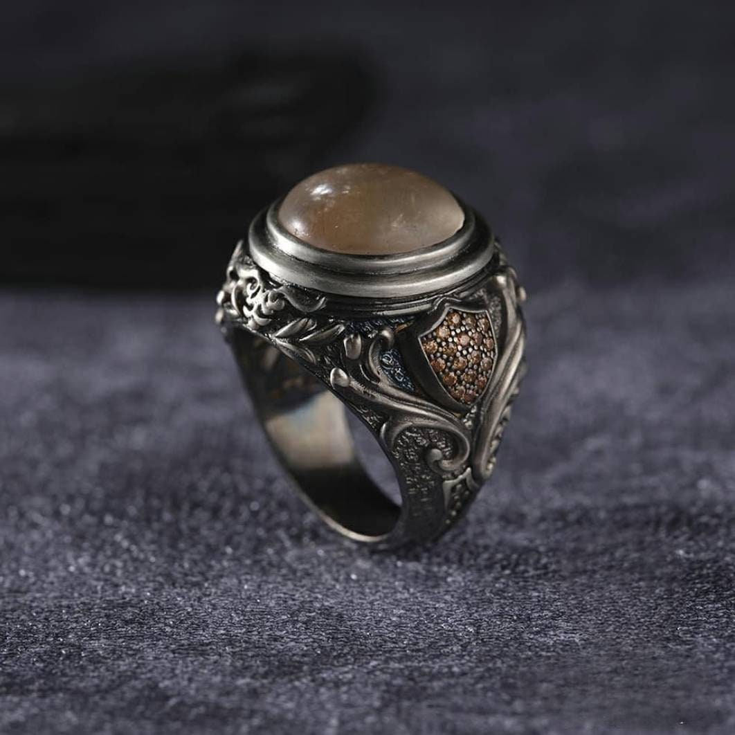 Oval Rutile Quartz Ring 925 Sterling Silver Unisex Handcrafted