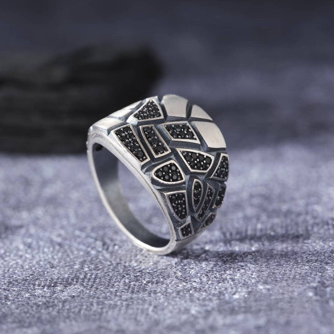 Zircon Stone Ring 925 Sterling Silver Engraved Handmade
