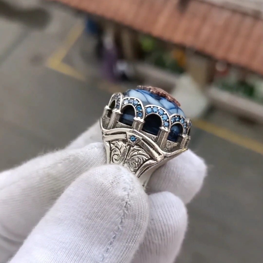 Allah Engraved Kyanite Ring, Blue Topaz Accents – view 3