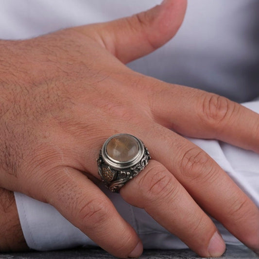 White rutile quartz men's ring – view 2