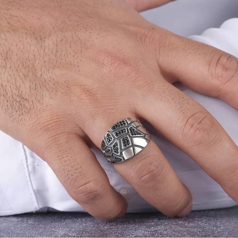 Zircon Stone Ring 925 Sterling Silver Engraved Handmade