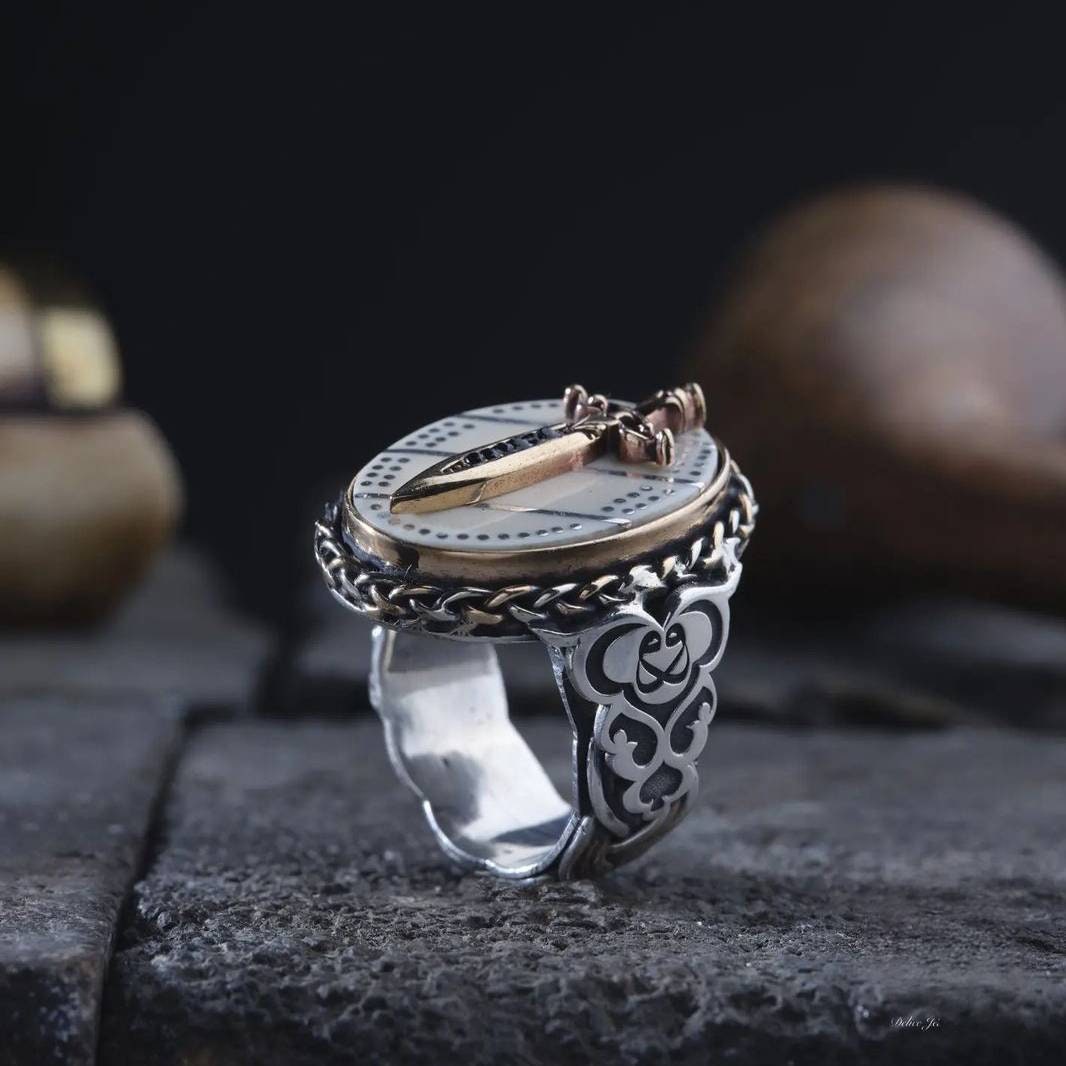 Sword men's ring with white pearl stone – view 3