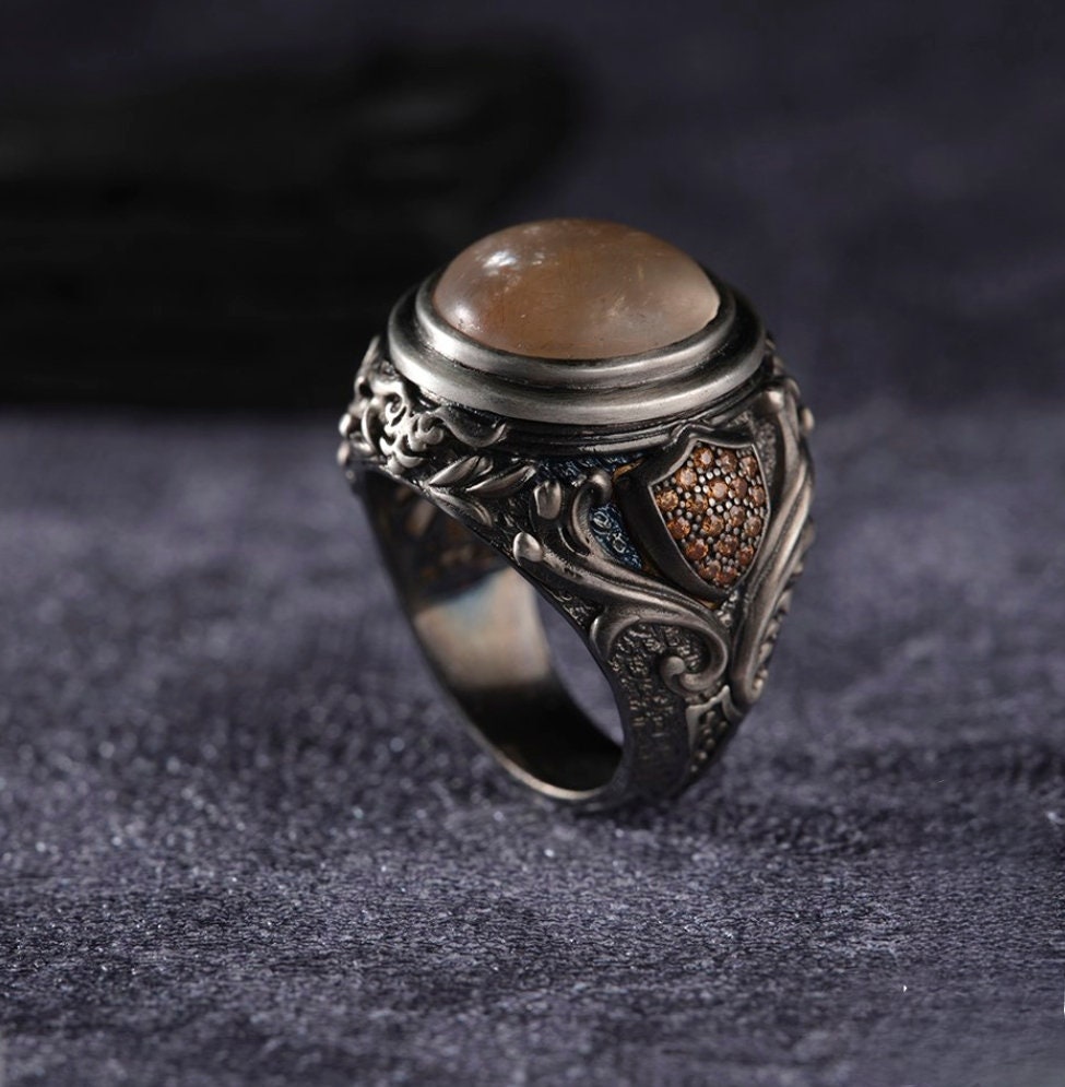 White rutile quartz men's ring – view 3