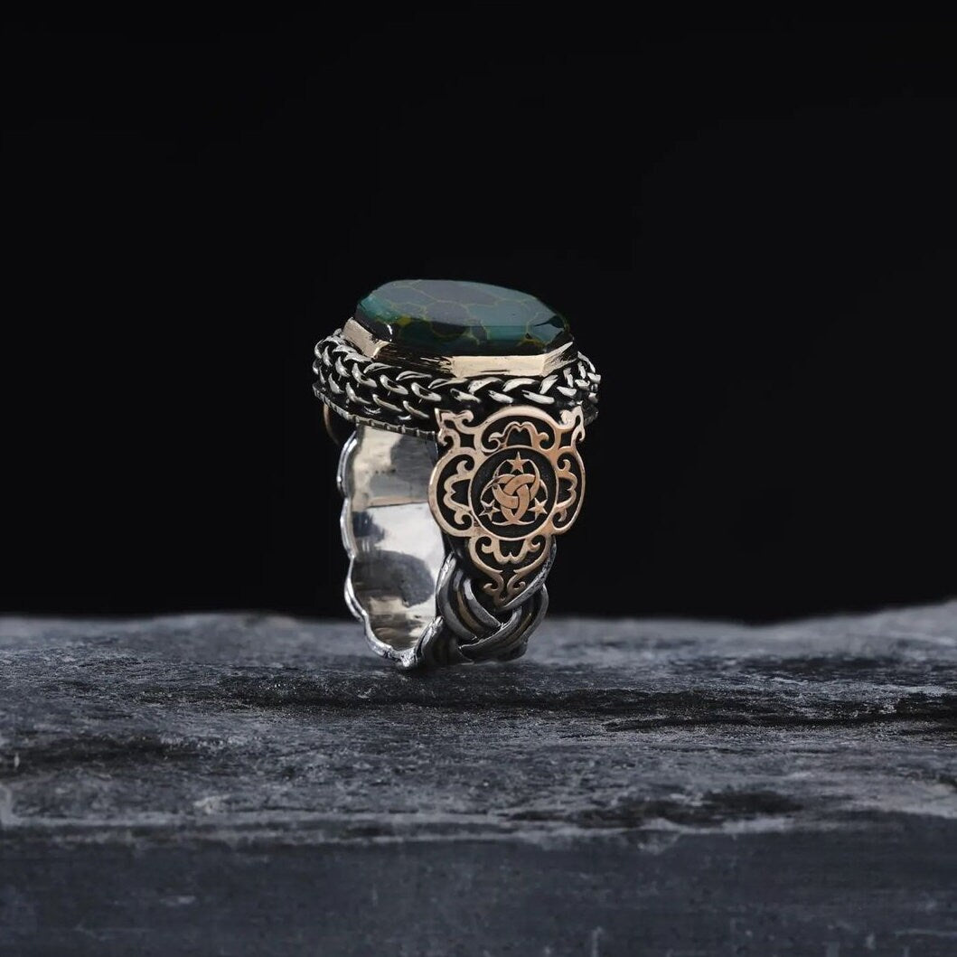 Arizona turquoise basket weave men's ring – view 3