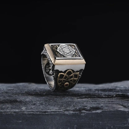 Ring mit Salomonssiegel aus 925er Silber: Handgefertigter Herren-Talisman-Schmuck