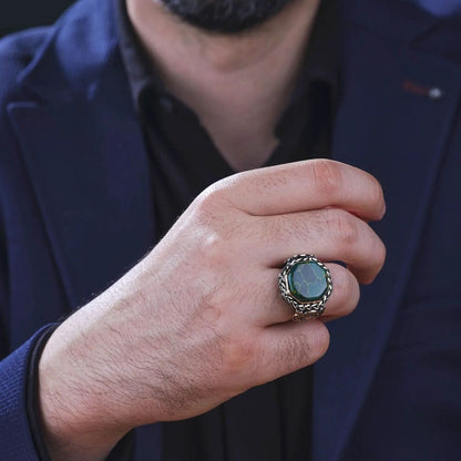 Arizona turquoise basket weave men's ring – view 2