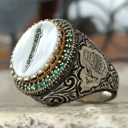 Handmade Ottoman Design Sterling Silver Ring with Mother-of-Pearl