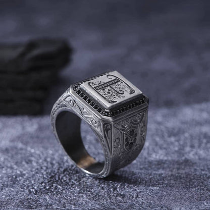 Letter men's ring with black zircon – view 2