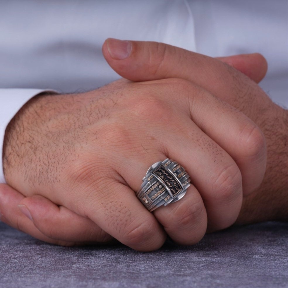 Arabic inscription men's ring with yellow zircon – view 3
