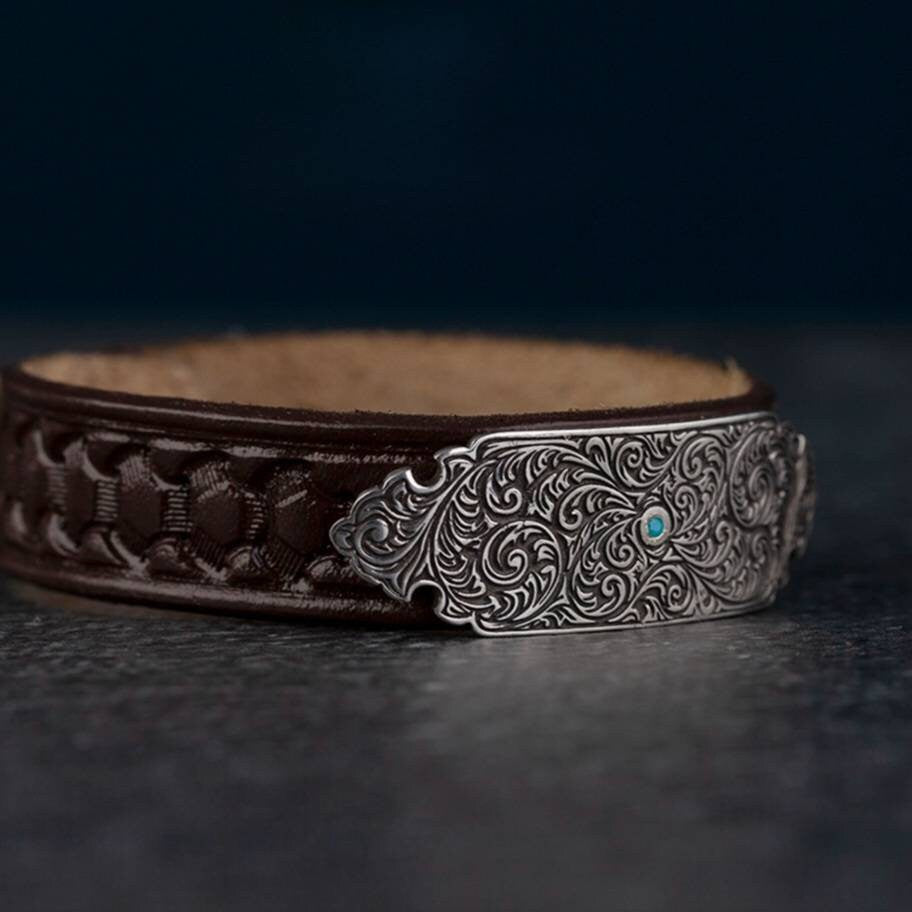 Leather and silver name bracelet – view 2