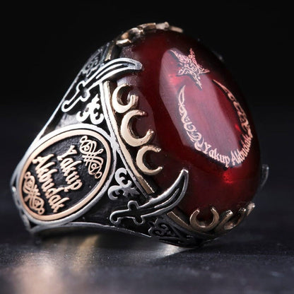 Crescent and star name ring with Ottoman sword – view 4