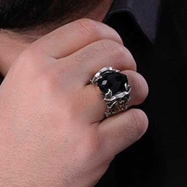Lion Ring 925 Sterling Silver Black Onyx Handmade Men