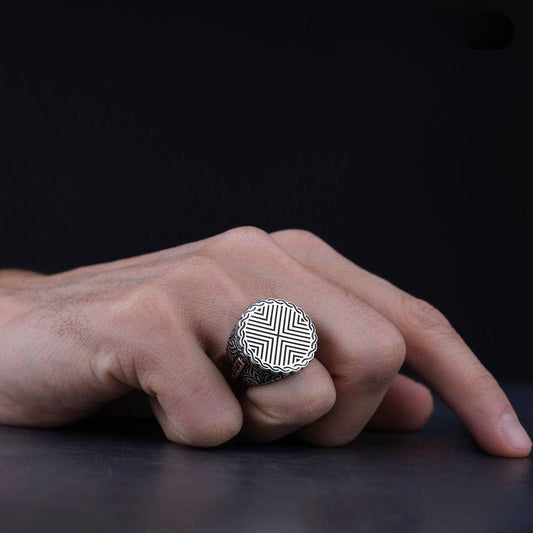 Halvet-i Taci Serif Black Zircon Ring 925 Sterling Silver OttomanMen Handcrafted