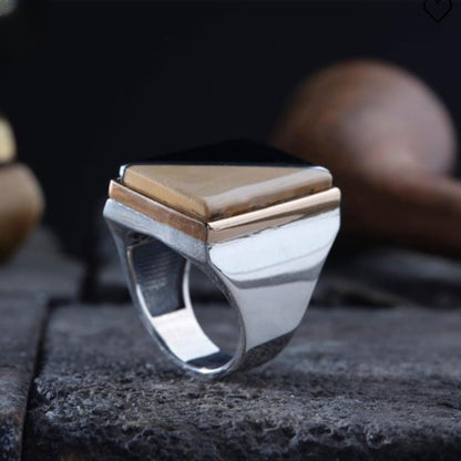Oltu stone square ring – view 3