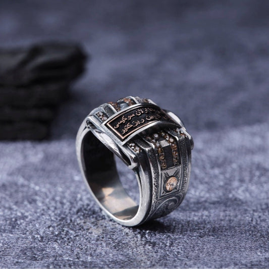 Arabic inscription men's ring with yellow zircon – view 2