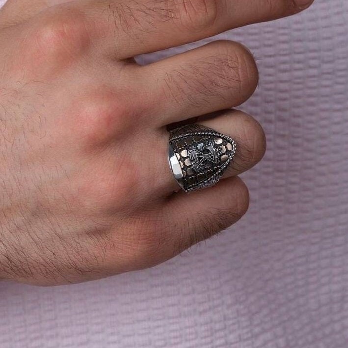Cage Design Men's Ring, Custom Initial – view 3