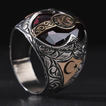 Osmanischer Ring aus schwarzem Onyx: Handgefertigt aus 925er Silber, verstellbar, Geschenkidee für Herren
