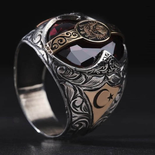 Black Onyx Ring 925 Sterling Silver OttomanFlag Personalized Men Handcrafted