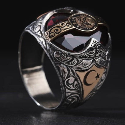 Osmanischer Tughra-Ring: Schwarzer Onyx, 925er Sterlingsilber, Türkisch-Islamischer Schmuck