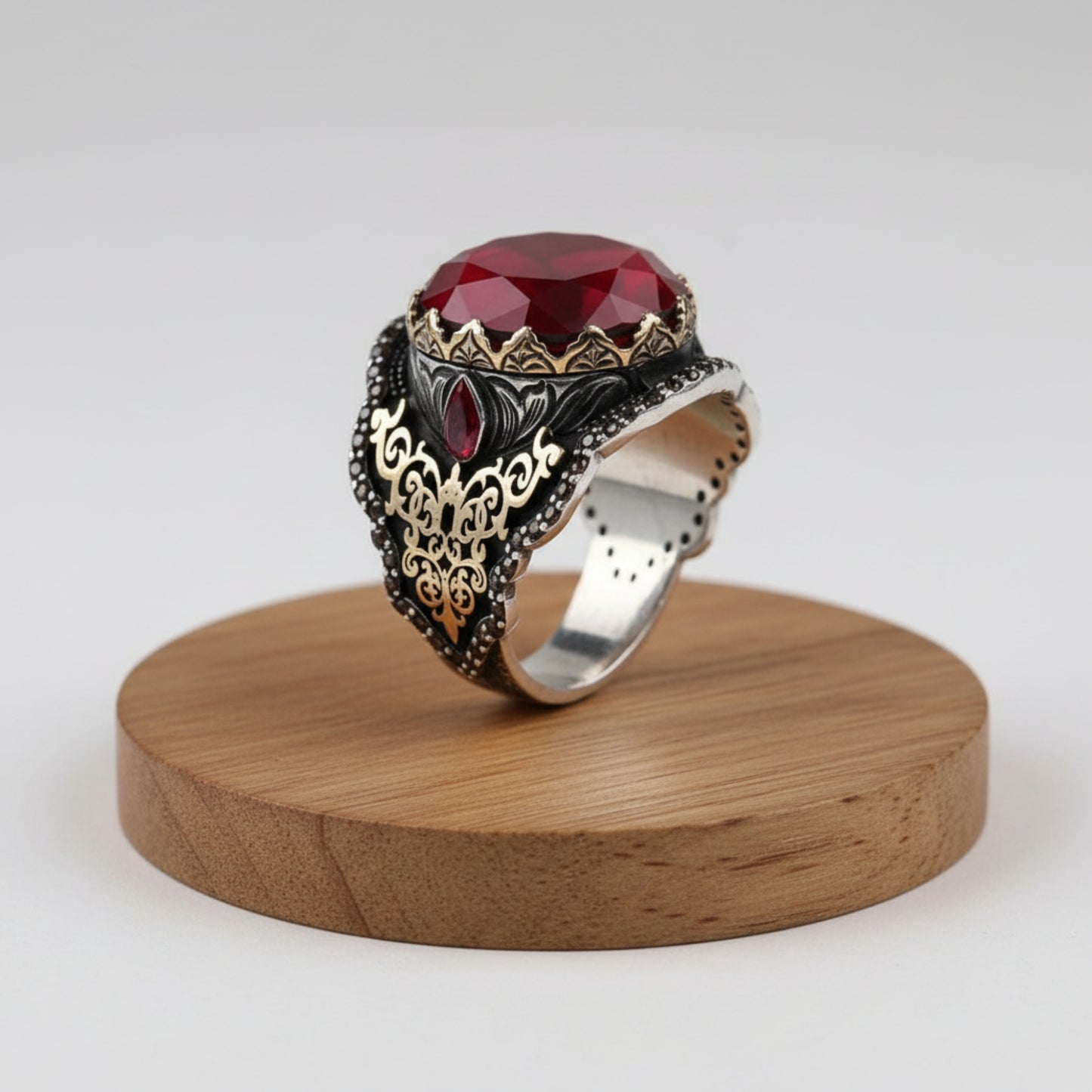 Handmade Silver Unisex Ring Tourmaline - Red Stone