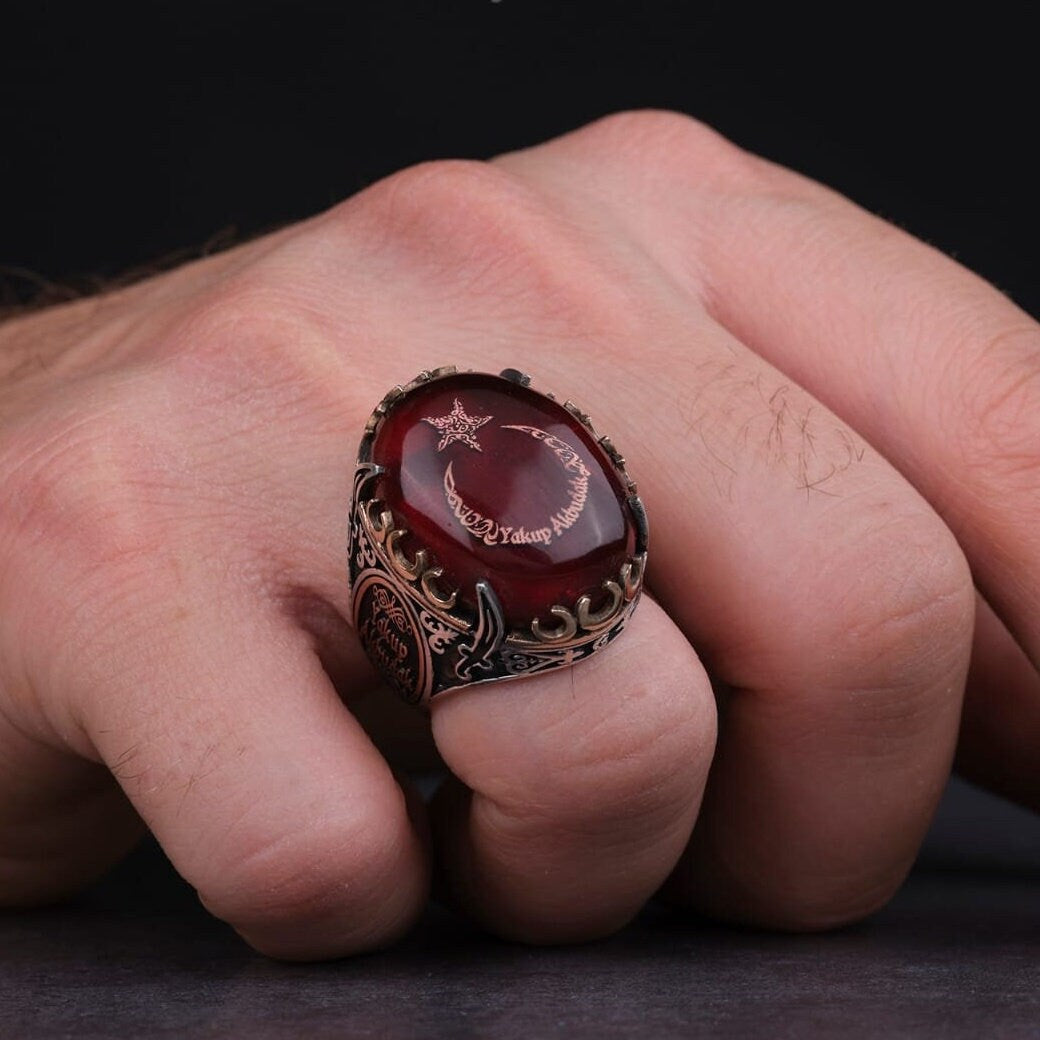 Crescent and star name ring with Ottoman sword – view 5