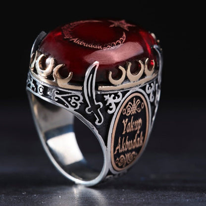 Crescent and star name ring with Ottoman sword – view 3