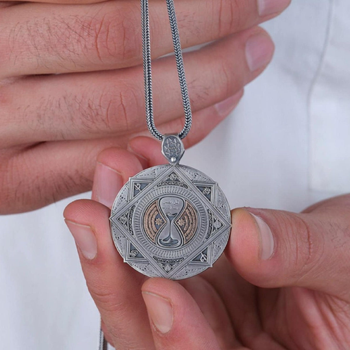Hourglass Locket Necklace, Ottoman Script Inscription – view 3