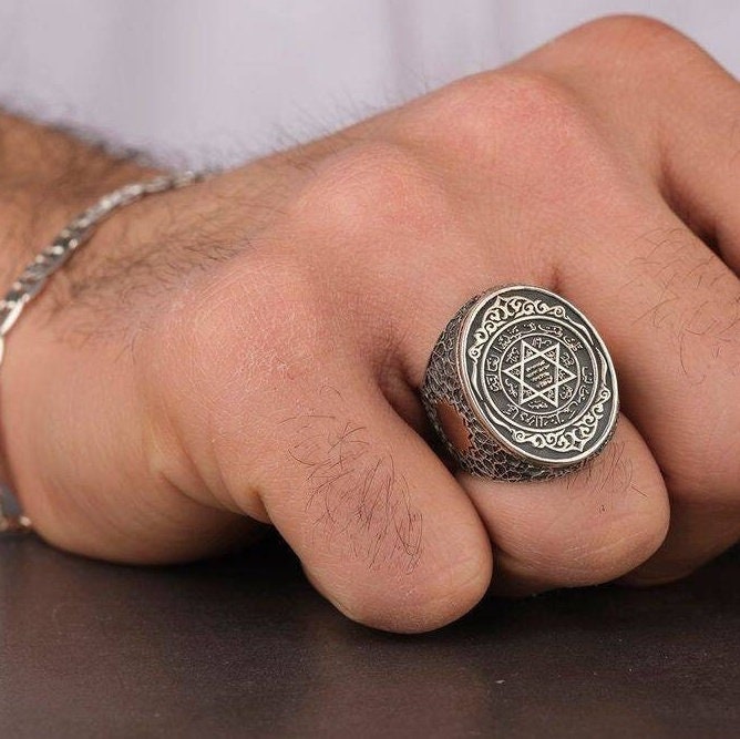 Adjustable Sterling Silver Solomon Seal Ring Talisman Gift