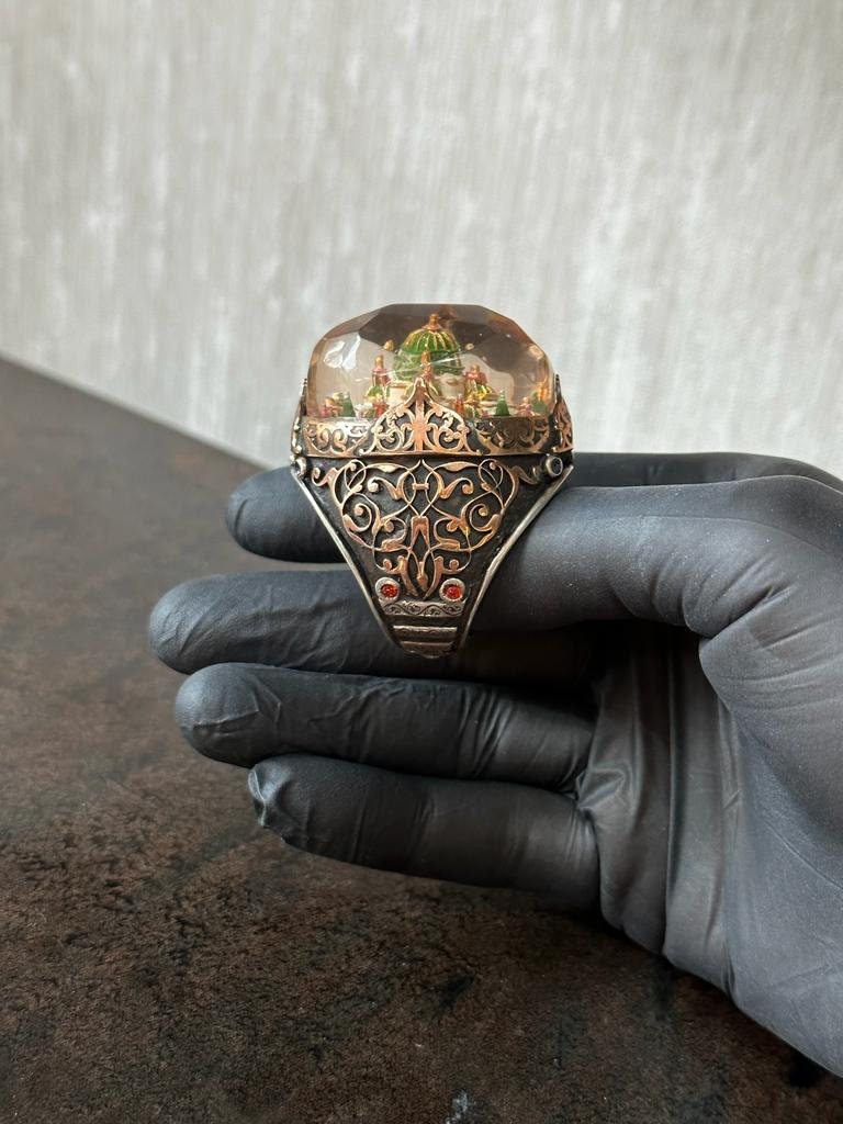 Handgefertigter islamischer Silberring im Hagia-Sophia-Stil – Einzigartiger Schmuck mit filigraner Schnitzarbeit