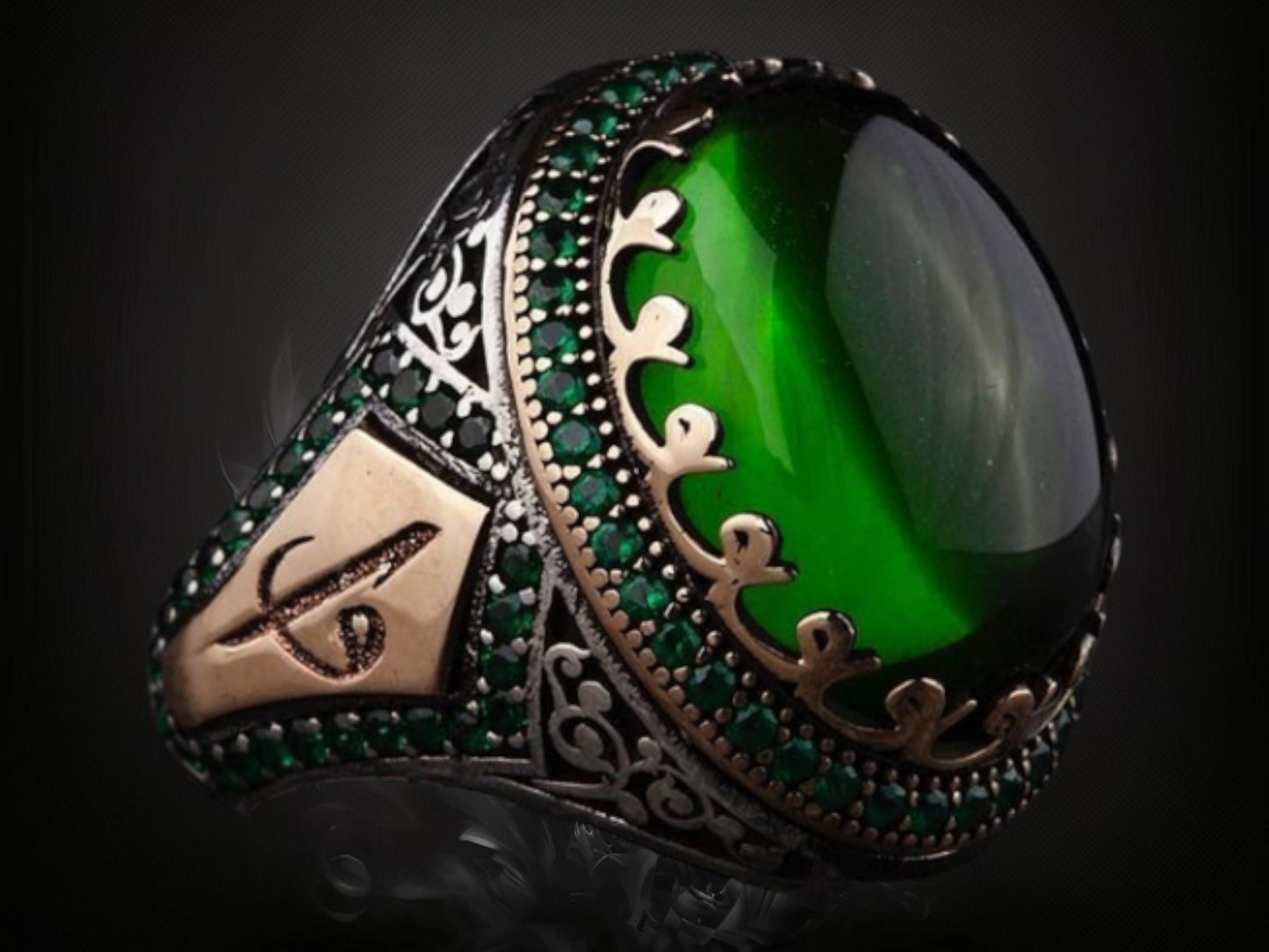 OttomanGemstone Ring 925 Sterling Silver Handmade Custom Engraving