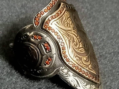 Sterling Silver Crescent Star Thumb Ring: Turkish Ottoman Archer