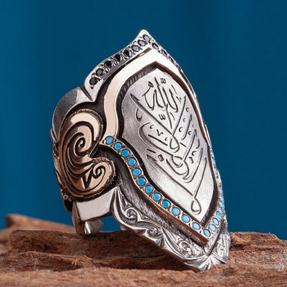 Ottoman Style Silver Thumb Ring, Artisan Archer Jewelry - Personalized Mens Dirilis