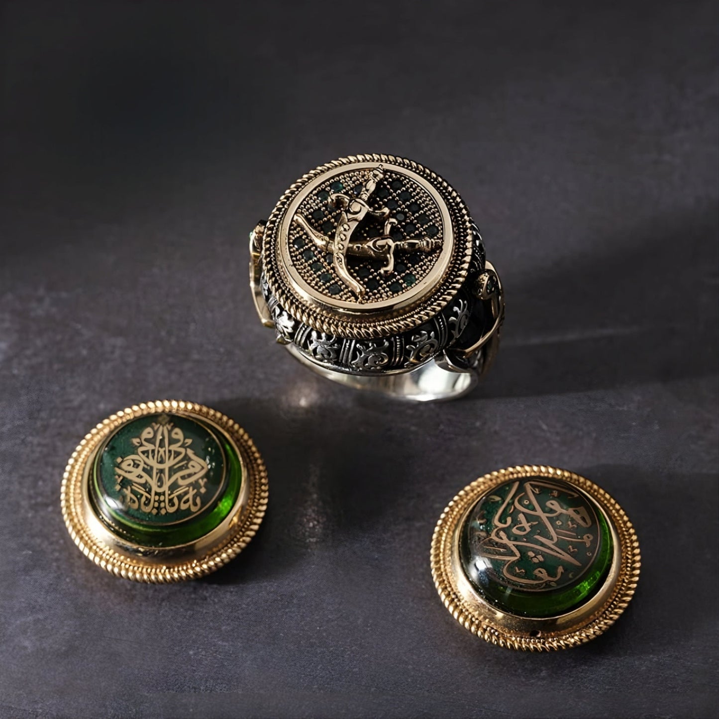 Handmade Sterling Silver Men's Ring Green Stone