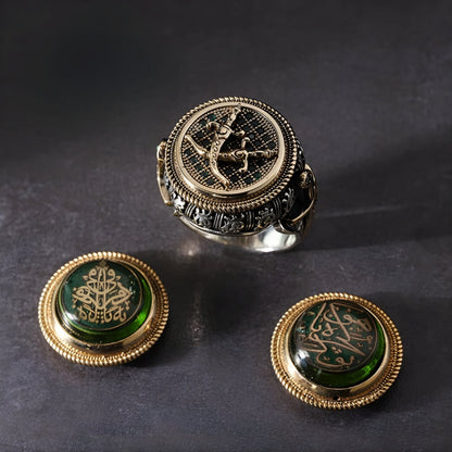Handmade Sterling Silver Men's Ring Green Stone