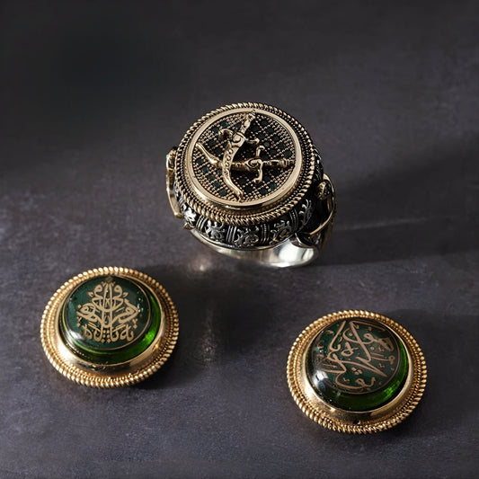 Handmade Sterling Silver Men's Ring Green Stone