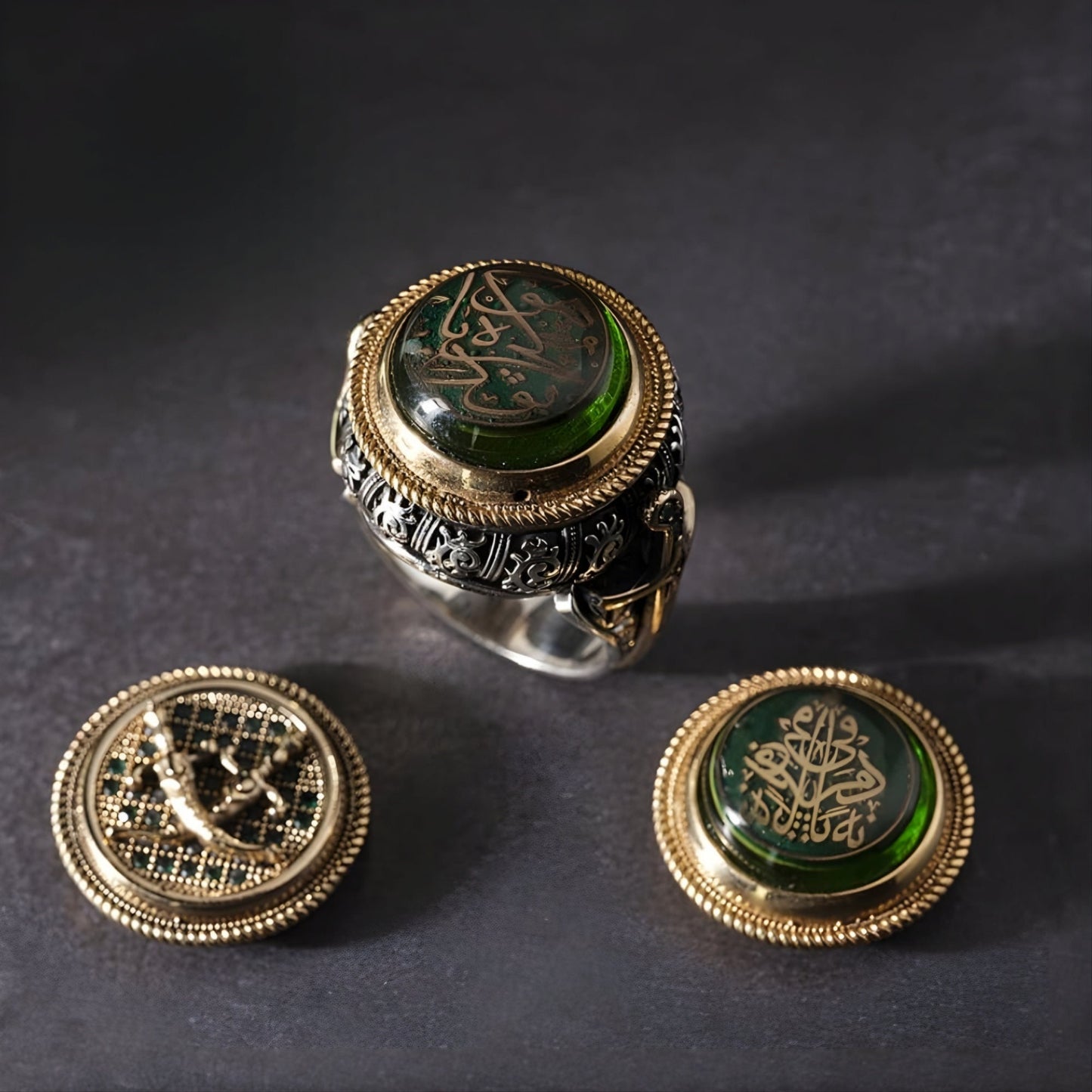 Handmade Sterling Silver Men's Ring Green Stone